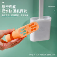 Wall-Mounted Silicone Toilet Brush Set with Long Handle for Bathroom Cleaning