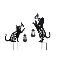 Outdoor Solar Powered Waterproof Metal Cat Silhouette Garden Stake Light for Yard and Patio Decoration