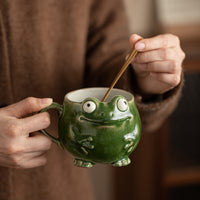 Creative Frog Ceramic Coffee Mug with Spoon, 280ml Novelty Animal Design Tea Cup for Office and Home