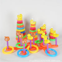Rainbow Stacking Rings Toy Set for Babies and Toddlers, Early Education Stacking Cups with Animal Toppers
