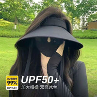 Ice Silk Sun Visor for Women, UV Protection Wide Brim Outdoor Cycling Empty Top Sun Hat