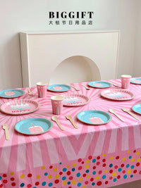Girls' Pink Birthday Party Disposable Tableware Set with Cake Design