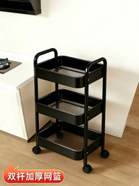 3-Tier Rolling Utility Cart with Hooks and Wheels for Kitchen, Bedroom, Bathroom Storage