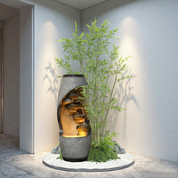 Corner Flowing Water Rockery Landscape with Green Plants Indoor Water Feature for Entryway Balcony Staircase