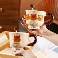French Cream Bear Mug, Cute Simple Milk Cup for Students and Couples, Large Capacity Ceramic Mug