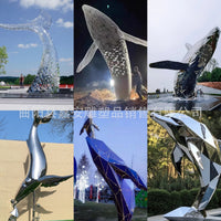 Stainless Steel Whale Dolphin Sculpture Metal Kunpeng Ornament Hollow Animal Outdoor Wave Fish City Landscape