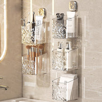 Glacier Pattern Wall-Mounted Bathroom Storage Basket with Toothbrush Holder, No-Drill Installation