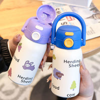 Cute Cartoon 316 Stainless Steel Insulated Water Bottle for Kids with Straw, Leak-Proof Portable Design