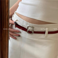 Kuning Women's Vintage Square Buckle Thin Leather Belt for Dresses & Suits