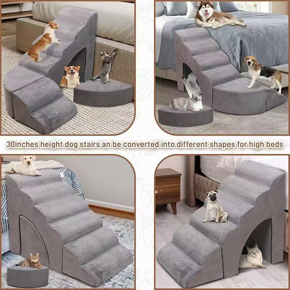 Pet Dog Cat Stairs Ramp Detachable Washable Non-Slip Sponge Ladder for Bed Sofa