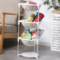 Multi-layer Rotating Storage Rack with Wheels for Kitchen and Living Room, Round Floor-standing Vegetable and Fruit Basket