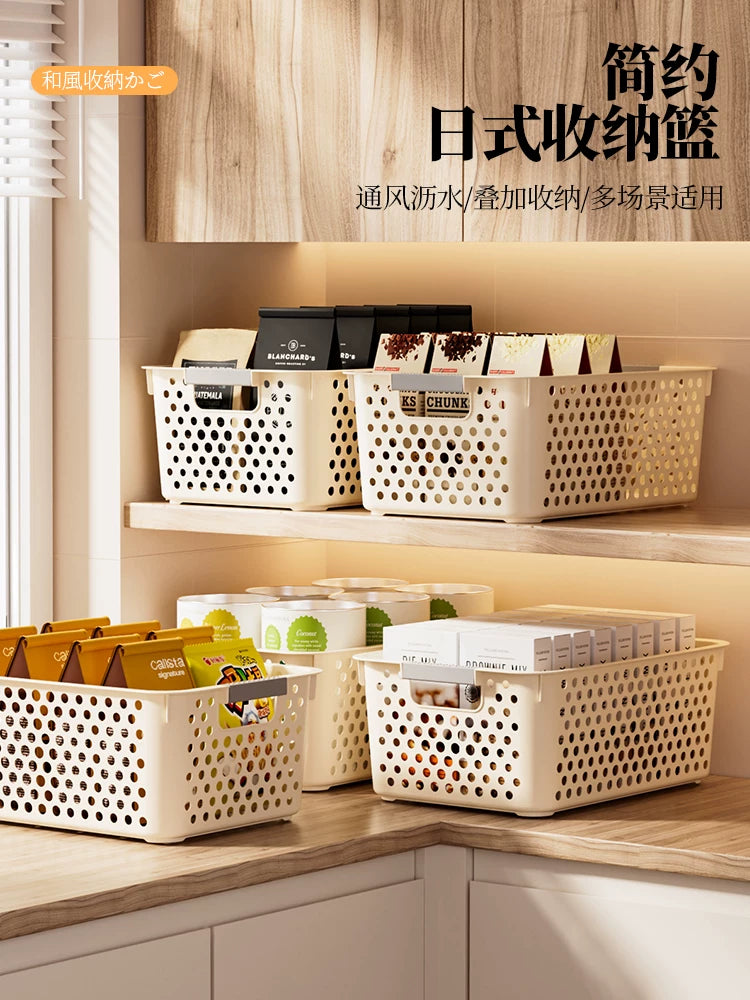 Household Plastic Storage Bins with Handles for Snacks, Toys, and Kitchen Organization