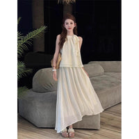 Women's Halter Neck Vest and Skirt Set - Elegant Two-Piece Summer Outfit