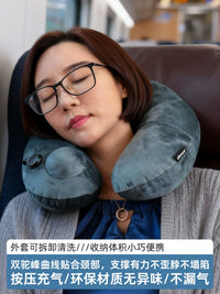 Press-Type Inflatable U-Shaped Travel Pillow for Neck Support