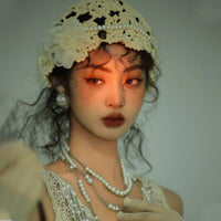 French Retro Bridal Hot Stamped Hat Women's Handmade Woven Hollow Headscarf 2024 New Wedding Dress Accessory