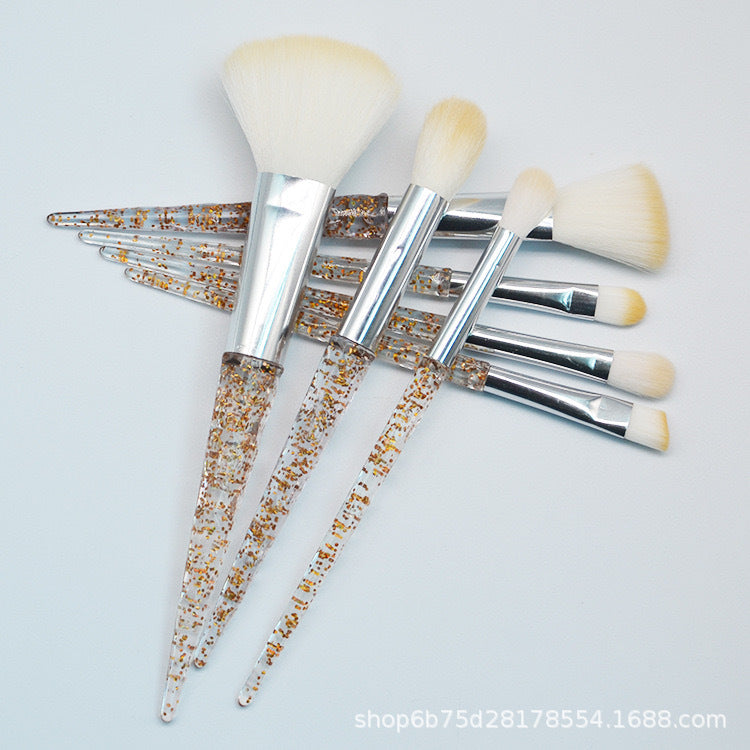 7-Piece Crystal Handle Makeup Brush Set with Soft Bristles and Glitter Handles