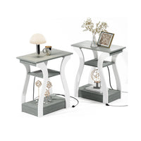 Side Table with Charging Station, USB Ports, and Outlets, 3-Tier Nightstand