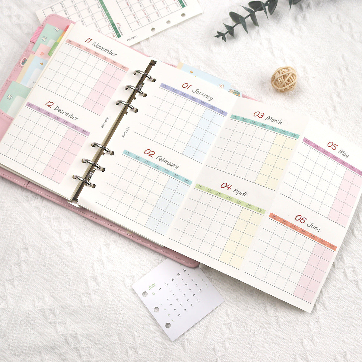 Undated A5/A6 Foldable Yearly Planner Inserts for Ring Binders
