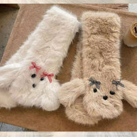 Japanese Style Cute Puppy Cross Plush Scarf for Women, Winter Warm Neck Warmer with Bowknot