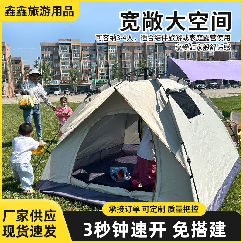Automatic Double-Layer Camping Tent for Outdoor Hiking and Backpacking, Waterproof and Sun Protection