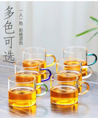 Heat-Resistant Borosilicate Glass Teacups with Colored Handles, Chinese Kung Fu Tea Set