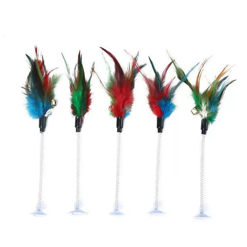 Interactive Suction Cup Cat Toy with Feather and Bell