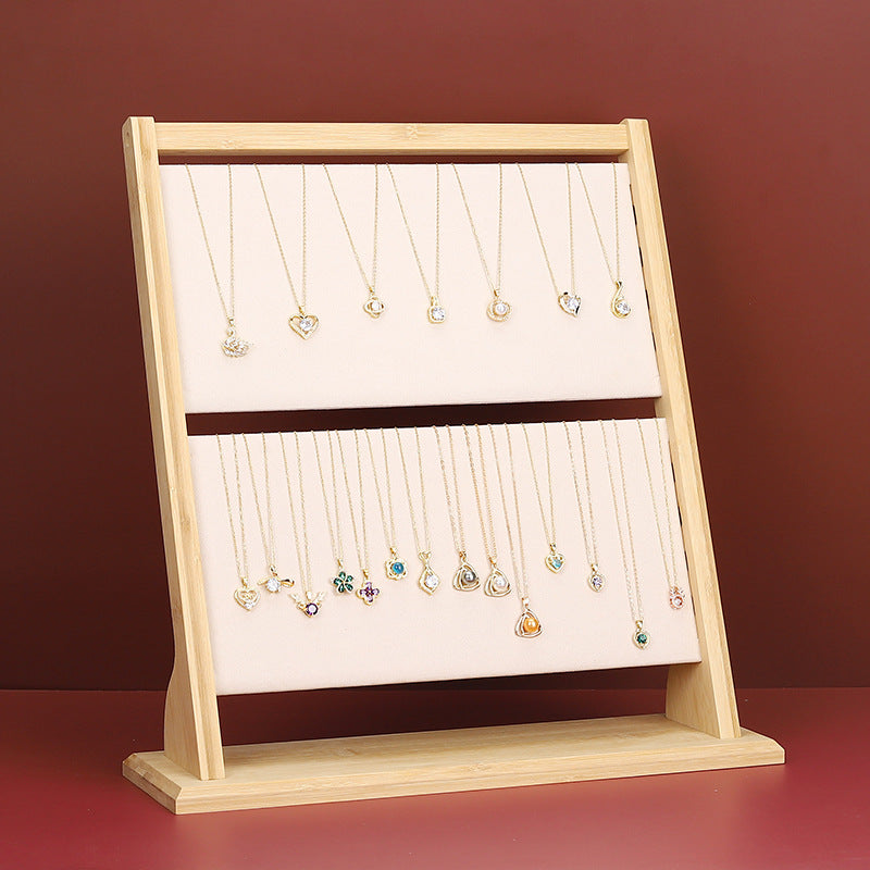 Bamboo & Wood 2-Tier Detachable Necklace Display Stand for Jewelry & Pendant Organization