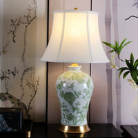 New Chinese Style Jingdezhen Blue and White Ceramic Table Lamp with Copper Base for Bedroom Living Room Decor