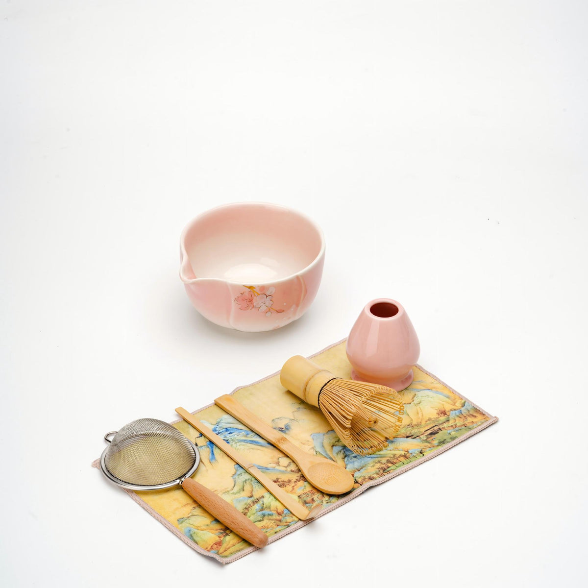 Japanese Matcha Tea Ceremony Set with Ceramic Bowl and Bamboo Whisk