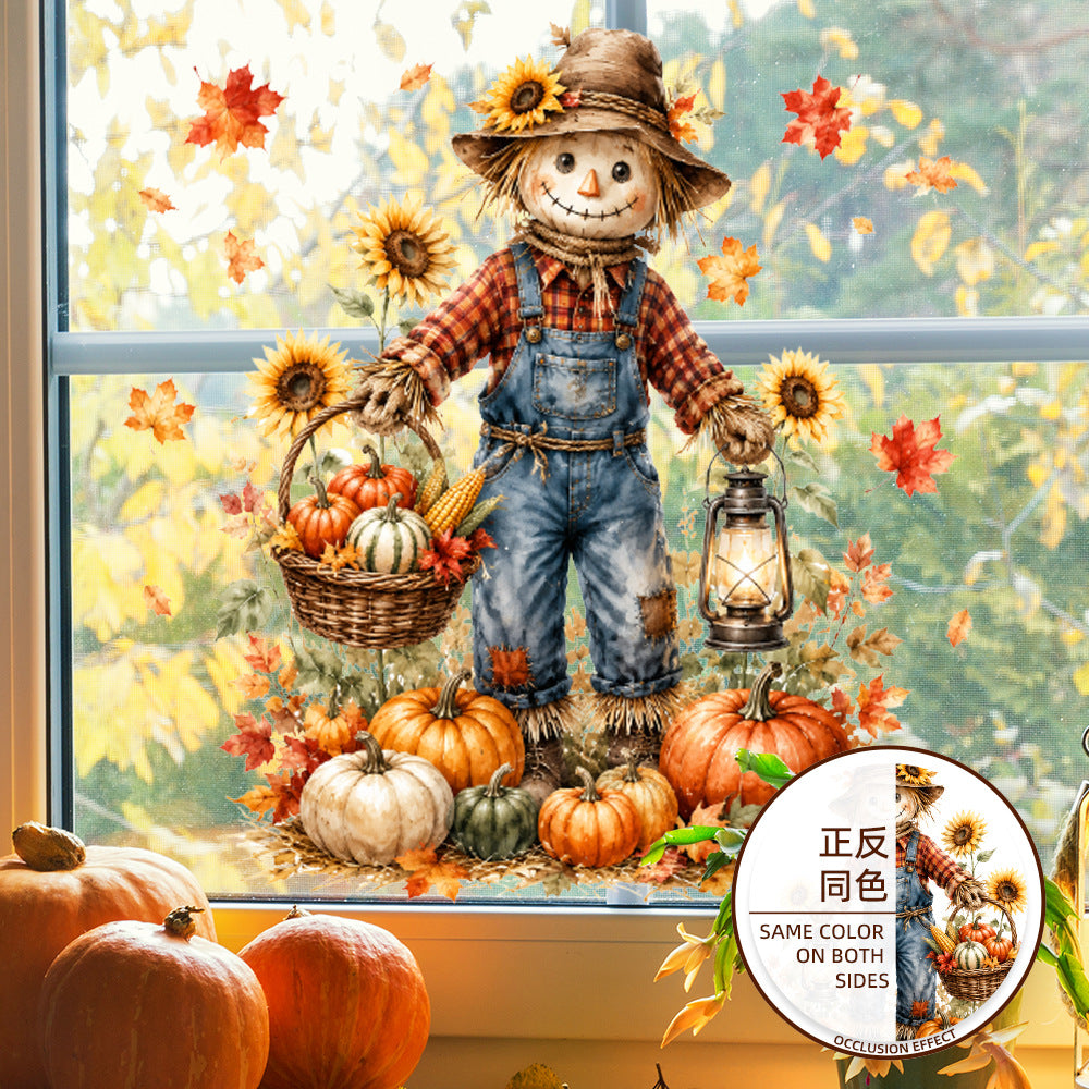 Thanksgiving Scarecrow Pumpkin Window Clings for Holiday Decoration