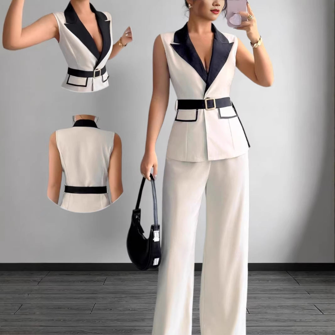 Women's Strapless Vest & Wide-Leg Pants Set Elegant European Style