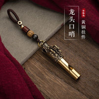 Brass Dragon Head Whistle Keychain Pendant for Outdoor Survival