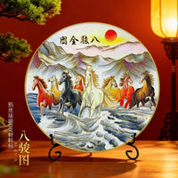 新年景泰蓝掐丝珐琅DIY手工材料包八骏图客厅办公室摆件摆盘装饰