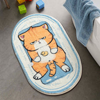 Cartoon Cat Absorbent Non-Slip Bathroom Mat Machine Washable Lamb Velvet Half-Round Doormat
