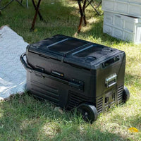 Portable Compressor Refrigerator with Wheels and Built-in Battery for RV, Camping, and Car Use