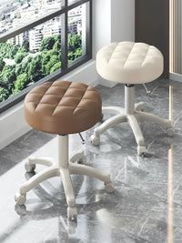 Adjustable Swivel Salon Stool with Wheels, Round PU Leather Chair for Beauty, Hair, and Barbershops