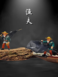 Chinese Style Micro Landscape Ornaments with Ancient Figures and Mountain Bonsai