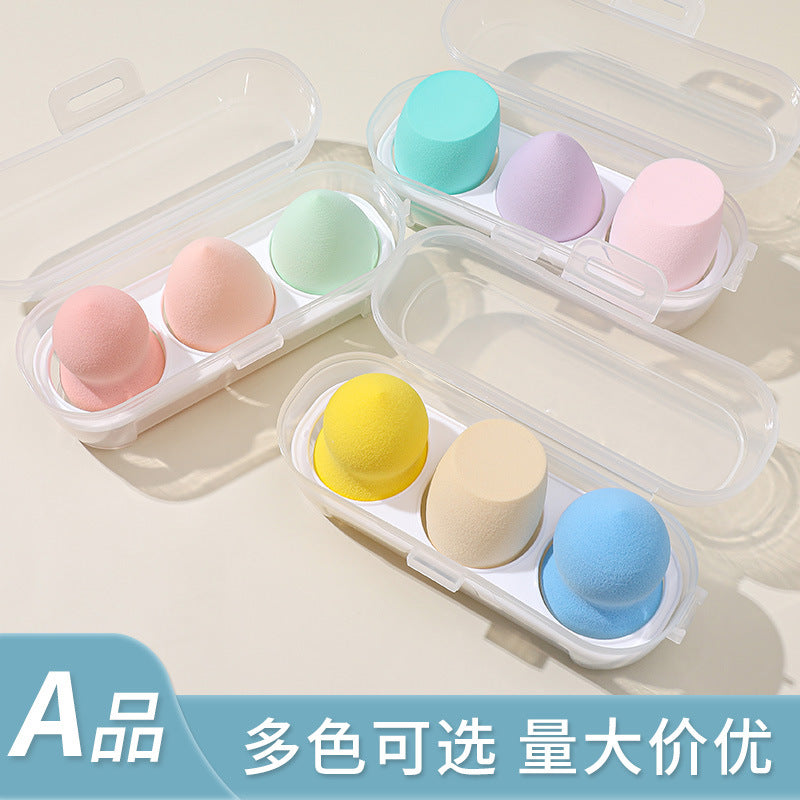 Makeup Sponge Holder Set with 3-Grid Egg-Shaped Case, Non-Absorbent Beauty Blender Puffs