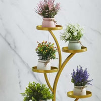 Multi-Tier Rolling Plant Stand for Indoor/Outdoor Use, Iron Art Tree-Shaped Flower Pot Holder