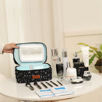 Large Capacity Portable Cosmetic Bag with Multiple Compartments