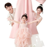 Family Matching Pink Big Bowknot Photo Shoot Outfits