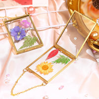 Pressed Flower Art Brass Hanging Frame with Glass Panels, DIY Display for Photos and Botanicals