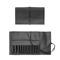 Professional 15-Slot PU Leather Cosmetic Brush Roll Bag, Portable Large Capacity Foldable Makeup Brush Holder with Tie Strap