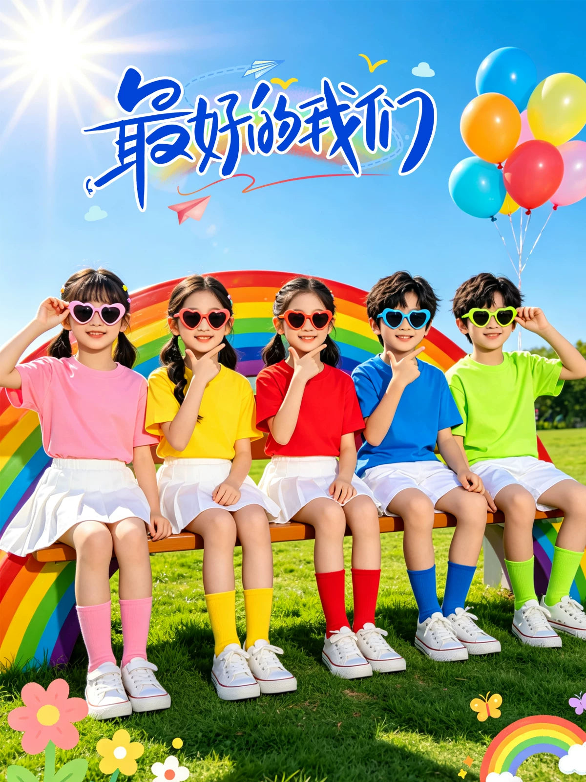 Kids' Solid Color T-Shirt Set for School Events & Performances