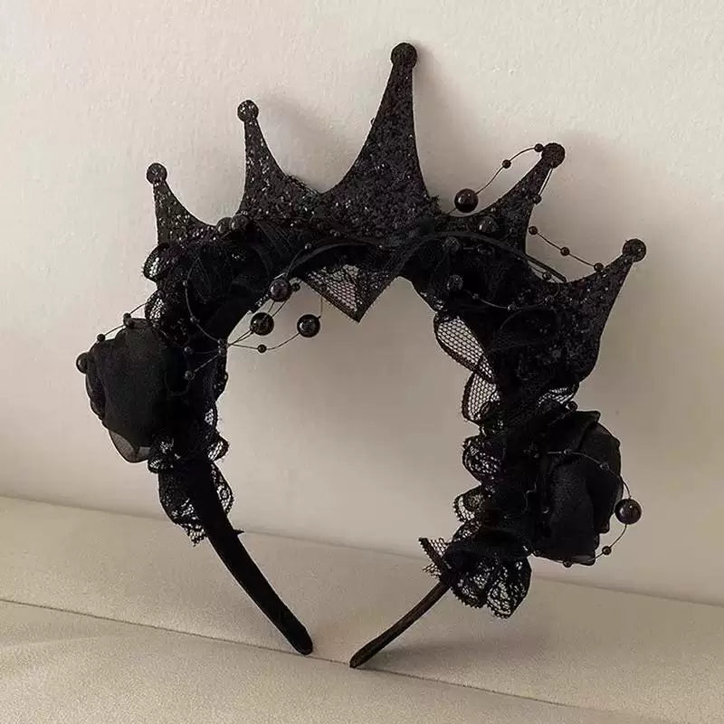 Black Rose Lace Crown Headband for Halloween & Christmas