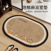 Cartoon Dog Bread Oval Bathroom Mat Absorbent Non-Slip Floor Mat for Toilet and Sink