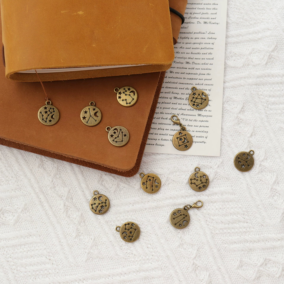 Vintage Bronze Zodiac Bookmark Charms for Journals and Books