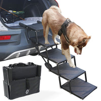 Portable 5-Step Aluminum Pet Ramp for SUV & Car, Foldable Dog Ladder for Easy Vehicle Access