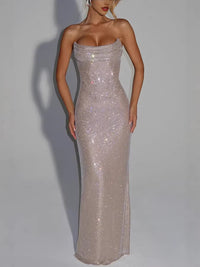 Women's Sequin Sleeveless Slim Fit Long Evening Gown