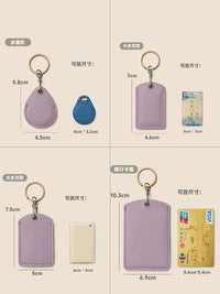 Leather Access Card Holder with Keychain for Elevator and Entry Cards
